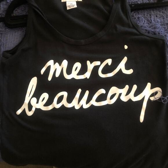 Madison & Berkeley Black Graphic Tank Top XS ‘Merci Beaucoup’ Script Print EUC - Picture 8 of 9